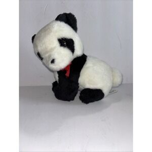 Colorado Coin Panda Bear Plush Black and White with Red Bow Stuffed Animal Toy